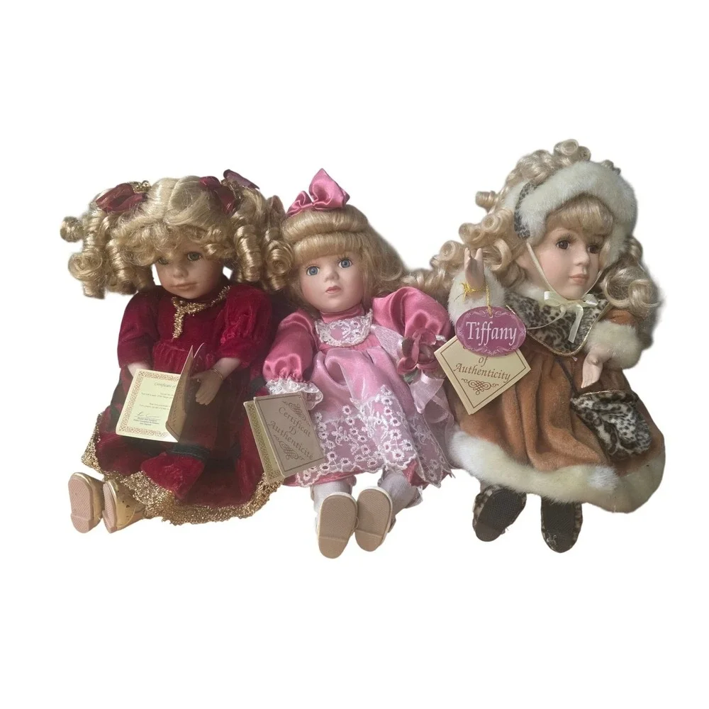 DAN DEE Collector's Choice Porcelain Sitting Musical Doll Set of 3 Vintage
